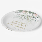 Charm Waterverf Greenery Pink Floral Baby shower Papieren Bordje (Gekanteld)