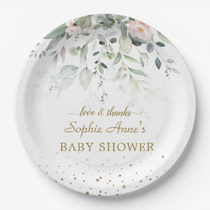 Charm Waterverf Greenery Pink Floral Baby shower Papieren Bordje
