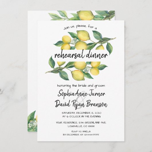 Charm Waterverf Lemon Tropical Rehearsal Dinner Kaart (Voorkant / Achterkant)