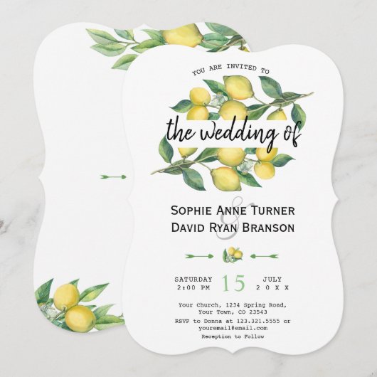 Charm Waterverf Lemon Tropical Wedding Kaart (Voorkant / Achterkant)