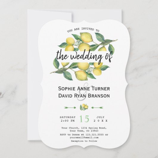 Charm Waterverf Lemon Tropical Wedding Kaart (Voorkant)