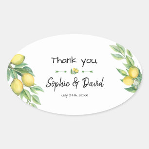 Charm Waterverf Lemon Tropical Wedding Ovale Sticker
