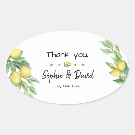Charm Waterverf Lemon Tropical Wedding Ovale Sticker (Voorkant)