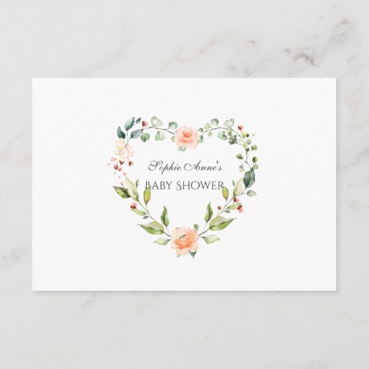 Charm Waterverf Living Koral Floral Baby shower Informatiekaartje (Achterkant)