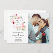 Charm Waterverf Pink Red Flowers Foto Weddenschap Save The Date (Voorkant / Achterkant)