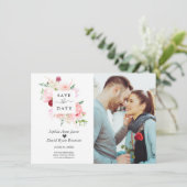Charm Waterverf Pink Red Flowers Foto Weddenschap Save The Date (Staand voorkant)
