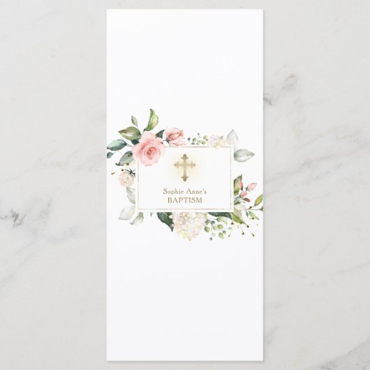 Charm Waterverf Roze Blush Cream Floral Baptisme Menu (Achterkant)
