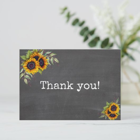 Charm Waterverf Sunflower Chalkboard Wedding Bedankkaart (Staand voorkant)