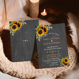 Charm Waterverf Sunflower Chalkboard Wedding Kaart
