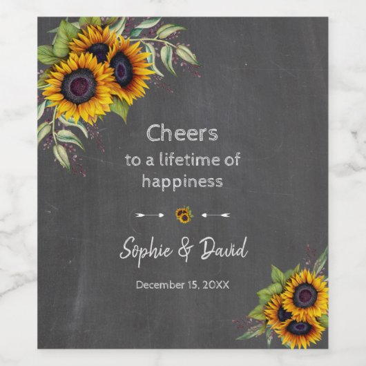 Charm Waterverf Sunflower Chalkboard Wedding Wijn Etiket (Enkel label)