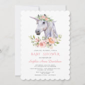 Charm Waterverf Unicorn Pink Floral Baby shower Kaart (Voorkant)