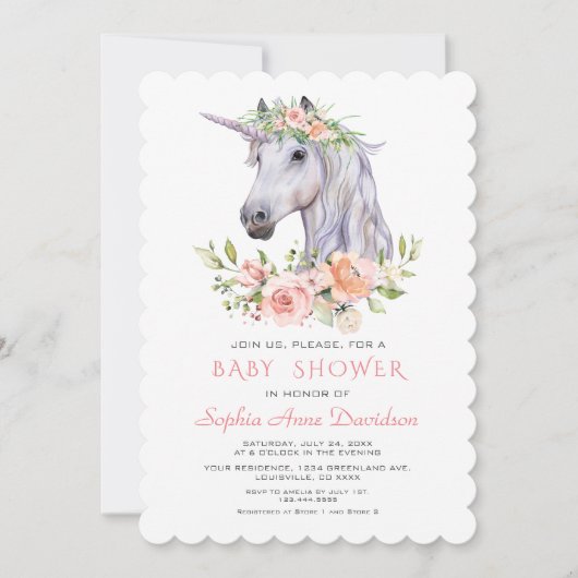 Charm Waterverf Unicorn Pink Floral Baby shower Kaart (Voorkant)