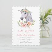 Charm Waterverf Unicorn Pink Floral Baby shower Kaart (Staand voorkant)