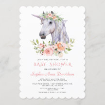 Charm Waterverf Unicorn Pink Floral Baby shower