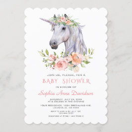 Charm Waterverf Unicorn Pink Floral Baby shower Kaart