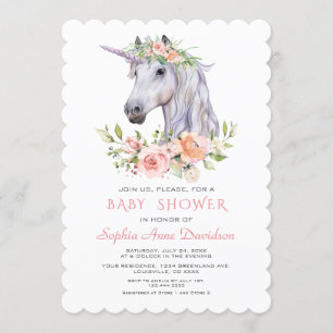 Charm Waterverf Unicorn Pink Floral Baby shower Kaart