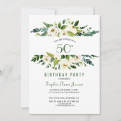 Charm Waterverf White Floral Lijst 50th Birthday Kaart (Voorkant)