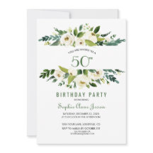Charm Waterverf White Floral Lijst 50th Birthday