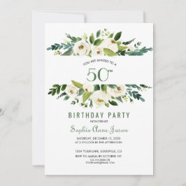 Charm Waterverf White Floral Lijst 50th Birthday Kaart