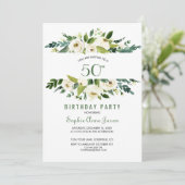Charm Waterverf White Floral Lijst 50th Birthday Kaart (Staand voorkant)
