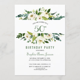 Charm Waterverf White Floral Lijst 50th Birthday Kaart