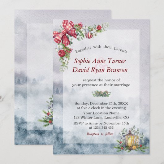 Charm Waterverf Winter Scene kerstbruiloft Kaart (Voorkant / Achterkant)