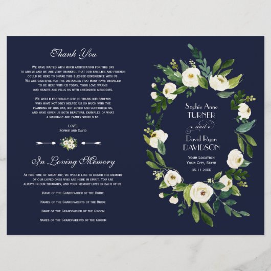 Charm Waterverf Wit Bloemmotief Donkerblauw Progra (Voorkant)