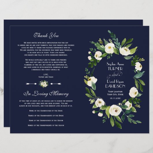 Charm Waterverf Wit Bloemmotief Donkerblauw Progra (Voorkant / Achterkant)