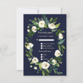 Charm Waterverf Witte Bloem Donkerblauwe Huwelijk RSVP Kaartje (Voorkant)