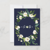 Charm Waterverf Witte Bloem Donkerblauwe Huwelijk RSVP Kaartje (Achterkant)