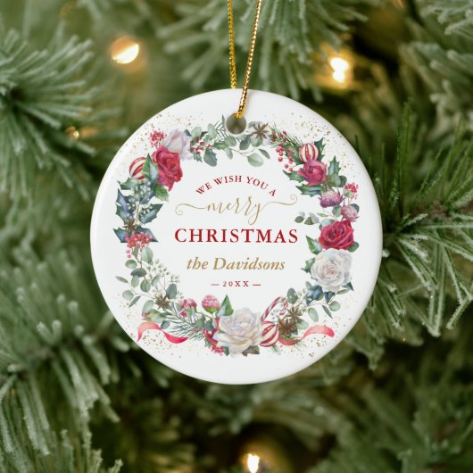 Charm we wensen u een prettig kerstfeest.. weddens keramisch ornament (Boom)