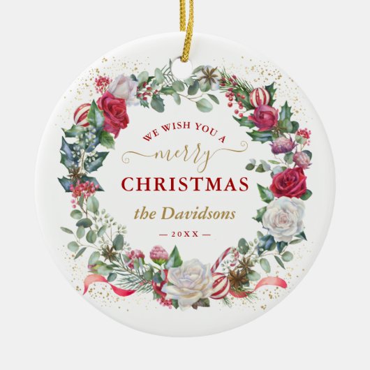 Charm we wensen u een prettig kerstfeest.. weddens keramisch ornament (Voorkant)