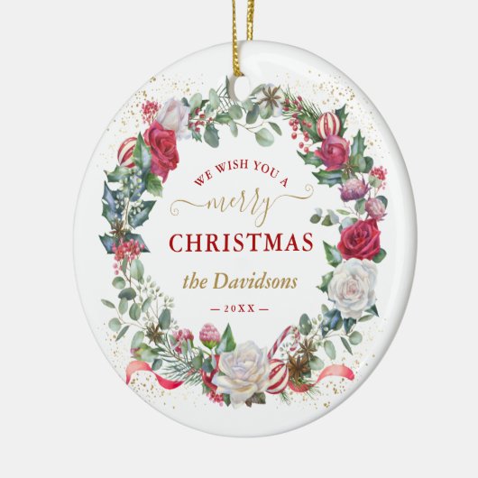 Charm we wensen u een prettig kerstfeest.. weddens keramisch ornament (Links)