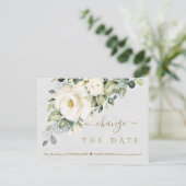 Charm Wedding Witte Bloemen Verander de datum Briefkaart (Staand voorkant)