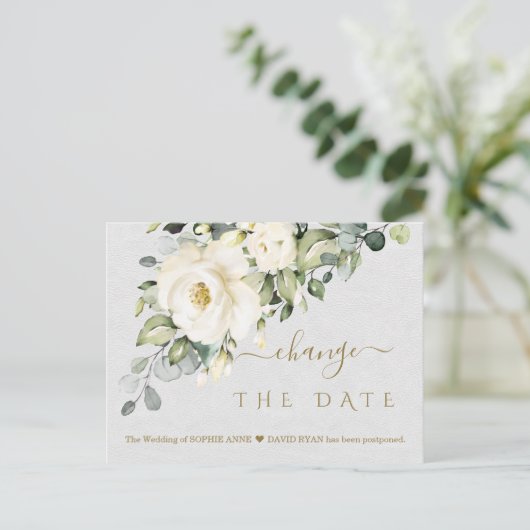 Charm Wedding Witte Bloemen Verander de datum Briefkaart (Staand voorkant)