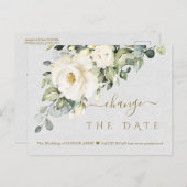 Charm Wedding Witte Bloemen Verander de datum Briefkaart (Voorkant / Achterkant)