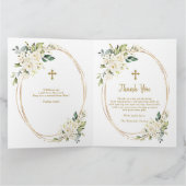 Charm White Bloemen Gouden Meisje Foto Doopfeest  Bedankkaart (Binnen)