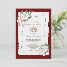 Charm White Blush Floral Gold Bridal Tea Party Kaart
