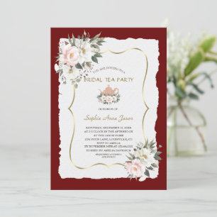 Charm White Blush Floral Gold Bridal Tea Party Kaart