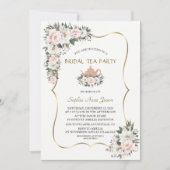 Charm White Blush Flowers Gold Bridal Tea Party Kaart (Voorkant)
