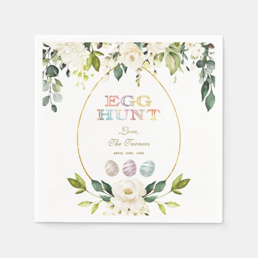 Charm White Cream Flowers Egg Hunt Gold Pasen Servet (Voorkant)