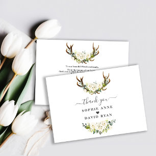 Charm White Cream Ivoor Bloemen Antlers bruiloft Bedankkaart