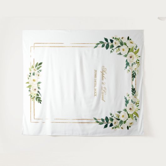 Charm White Floral Gold Lijst Foto Booth Backdrop Wandkleed (Voorkant (horizontaal))