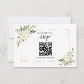 Charm White Floral Gold QR Code Wedding RSVP Kaartje (Voorkant)