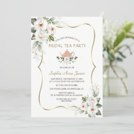 Charm White Floral Gold Vrijgezellenfeest Tea Part Kaart