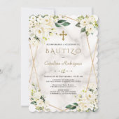 Charm White Floral Spain Invitacion De Bautizo Kaart (Voorkant)