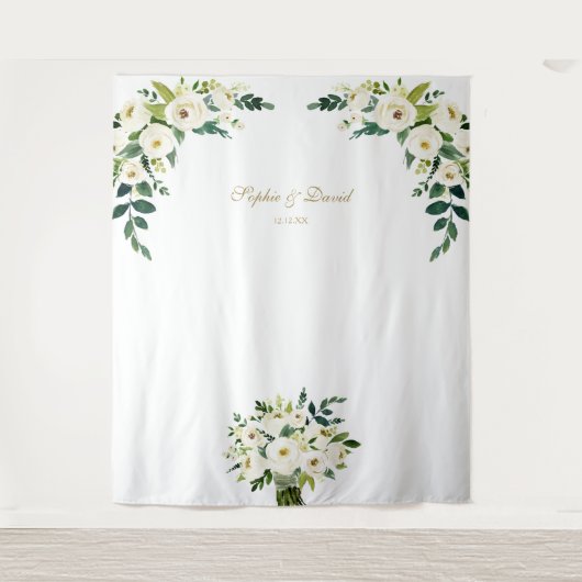Charm White Floral Wedding Photo Booth Backdrop Wandkleed (Voorkant)