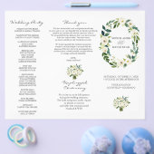 Charm White Floral Wreath Tri+Fold Wedding Program Flyer (Enkel)