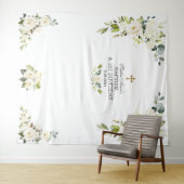 Charm White Flowers 1e verjaardag Baptism Prop Wandkleed (In Situ (horizontaal))