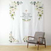 Charm White Flowers 1e verjaardag Baptism Prop Wandkleed (In situ)